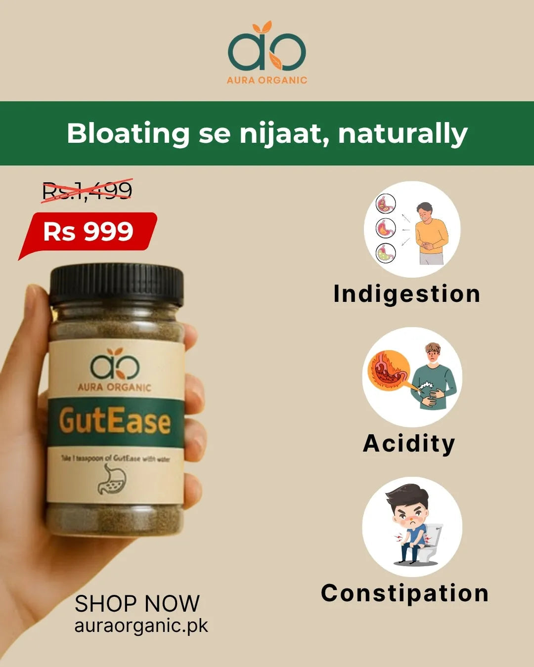 GutEase – Natural Herbal Digestive Supplement for Acidity, Bloating & Gut Balance