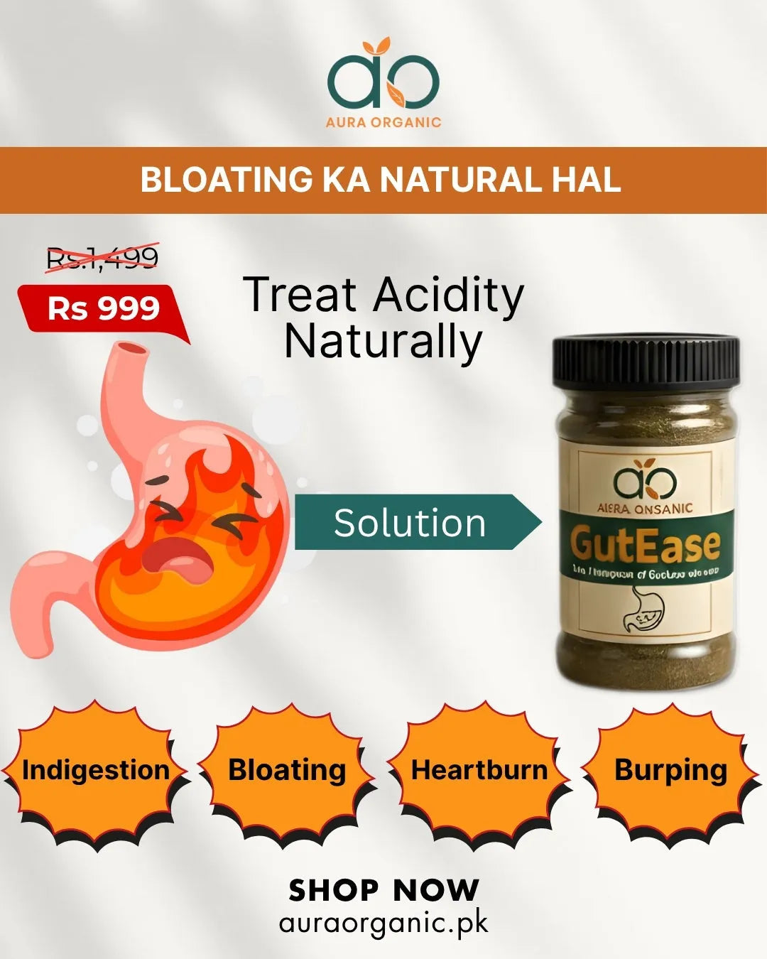 GutEase – Natural Herbal Digestive Supplement for Acidity, Bloating & Gut Balance