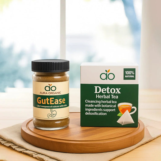 GutEase Powder + Detox Herbal Tea – Digestive Cleanse & Wellness Bundle